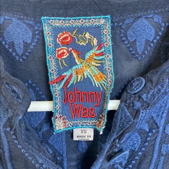 Johnny Was Cassio Jacket Blouse Blue Floral Embroidered Button Down Women's XS - Picture 4 of 6